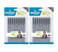 Hauser Xo Ball Pen Box Pack | Tip Size 0.7 Mm | Sleek Body & Minimalistic Design | Matt Finish | Solid Body Type | Low Viscosity Ink | Ultra Durable Tip | Black Ink, Set Of 10 Pcs X 2 Pack