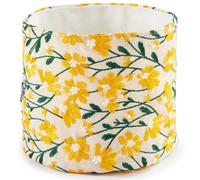 HAUSFRAU Decorative Storage Baskets - Round Embroidered Jacquard Baskets for Home Decor and Organizing - Small Storage Box and Organizer Bins, 6"x6"x6", Yellow Daisy