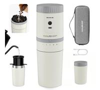 HAUSHOF 3-in-1 Portable Coffee Maker 300 ML with Electric Coffee Grinder, Manual Pour Over, Thermal Cup & USB-C Rechargeable, Travel Coffee Maker for Hiking, Camping, Office, Coffee on the Go, White