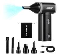 HAUSHOF 8V Electric Air Duster, 110000 RPM Powerful Dust Blower with Adjustable Speeds, Type-C Fast Charging & 4 Blow Nozzles, Compressed Air Duster for PC, Keyboard, Sofa, Car & Outdoor Cleaning