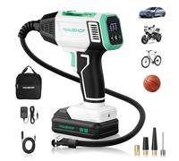 HAUSHOF Car Tyre Inflator, Dual Power 12 V DC and 20 V Rechargeable Battery Air Compressor, Portable 150 PSI Handheld Tyre Pump with LED Light and 4 Nozzles for Car, Motorbike, Bike, Balls