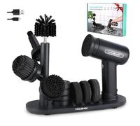 HAUSHOF Cordless Electric Spin Scrubber with 7 Brush Heads | Handheld, 3 Speeds, Knife Sharpener, Bathroom, Kitchen, Floor, Tub, Shower, Tile, Grout, Sink, Rechargeable
