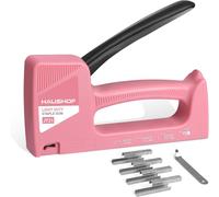 HAUSHOF Hand Stapler Gun Pink Upholstery Staple Gun Wood Stapler for Staples Type 53, with 800 Staples 8 mm and Staple Remover for Wood, Fabric, Furniture
