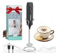 HAUSHOF Powerful Rechargeable Milk Frother with Stand, Handheld Electric Coffee Whisk for Rich Foam, Coffee Mixer with Stainless Steel Whisk for Coffee Latte, Cappuccino, Matcha, Black