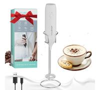 HAUSHOF Powerful Rechargeable Milk Frother with Stand, Handheld Electric Coffee Whisk for Rich Foam, Coffee Mixer with Stainless Steel Whisk for Coffee Latte, Cappuccino, Matcha, White