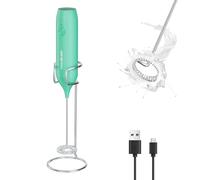 HAUSHOF Powerful Rechargeable Milk Frother with Stand, Handheld Electric Coffee Whisk for Rich Foam, Coffee Mixer with Stainless Steel Whisk for Coffee Latte, Cappuccino, Matcha, Green