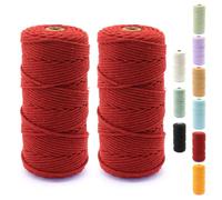 Hausio 3 mm 100 m Macrame Yarn, 100% Natural Cotton Rope, Cotton Cord, Rope Yarn, 4 Ply Craft Cord Decoration, Cord Twine, Perfect for Arts and Crafts, DIY, Gardening (Red, 2 Pieces)