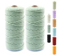 Hausio 3 mm 100 m Macrame Yarn, 100% Natural Cotton Rope, Cotton Cord, Rope Yarn, 4 Ply Craft Cord Decoration, Cord Twine, Perfect for Arts and Crafts DIY Gardening (Light Green, 2 Pieces)