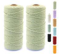 Hausio 3 mm 100 m Macrame Yarn, 100% Natural Cotton Rope, Cotton Cord, Rope Yarn, 4 Ply Craft Cord Decoration, Cord Twine, Perfect for Arts and Crafts, DIY, Gardening (Green, 2 Pieces)