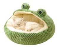 Hausio 50 cm x 50 cm Cat Bed, Cute Frog-Shaped, Covered Cat Cave, Semi-Closed Pet Bed, Non-Slip Cat Dog Sleeping Bed, Small Pets (A)