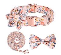 Hausio Dog Collar with Bow Tie, Dog Collars, Dog Lead with Collar, Durable, Comfortable Cotton Collar, Dog, Small, Puppy, Beautiful Bow Tie and Bell for Dogs (Pink, M)