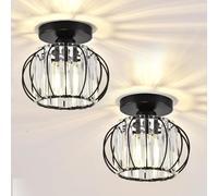 HAUSPRO Industrial Ceiling Light Fixtures Pack of 2, Modern Metal Cage Flush Mount Fixtures for Warm Ambient Lighting in Kitchen, Hallway, Bedroom-Black
