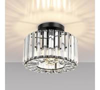 HAUSPRO New York Crystal Ceiling Chandelier Light, Luxury Semi Flush Mount Ceiling Fixture with Clear Crystals, Elegant Lighting for Bedroom, Hallway, Entryway (Black)