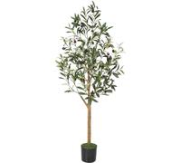 HAUSPROFI 4FT Artificial Olive Tree, 120cm Tall Faux Olive Plants, Artificial Fake Plants with Lifelike Leaves, Natural Wood Trunk, Fruits, Suitable for Home Living Room Corner Office Decor（120CM）