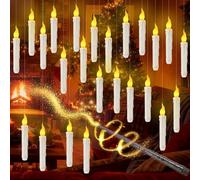 HAUSPROFI Floating Candles with Wand, 24 Pcs Flameless LED Magic Hanging Candles, Remote & Control, Flickering Warm Light for Home Wedding Party Garden Bedroom Ambiance Decor