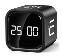 HAUSPROFI Pomodoro Timer Cube with 5/10/25/50 Min Preset & Custom Modes, Focus Aid for ADHD, Kids & Adults, Silent/Sound Option, Gravity Sensor Flip, Black