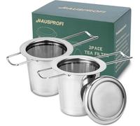 HAUSPROFI Tea Infuser, 304 Stainless Steel Tea Strainer with Lid and Foldable Handle, Tea Filter for Teapots Cups Mugs to Brewing Steeping Loose Leaf, 2 Pack