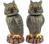 Hausse 2 Pack Bird Scarecrow Fake Owl Decoy Sculpture, 10.6 Inch Height Golden Rotating Head Plastic Owl Bird Deterrents, Nature Enemy Horned Pest Repellent for Outdoor Garden Yard