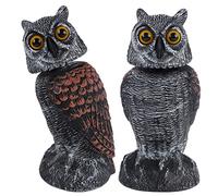 Hausse 2 Pack Bird Scarecrow Fake Owl Decoy Sculpture, Rotating Head Plastic Owl Bird Deterrents, 10.6 Inch Height Nature Enemy Horned Pest Repellent for Outdoor Garden Yard
