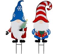 Hausse 2 Pack Metal Gnome Stakes, 33 Inch Christmas Decorative Gnomes, Multi-colored Yard Signs for Outdoor Decorations, Holiday New Year Spring Home Tomte
