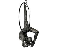 Haute Collage 1x Antique Silver Female Gymnast Acrobat on a Ring - looking down Figurine Vintage Style Wallhanging Statue