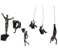 Haute Collage 6x Large Antique-Silver Climbing Abseiling Hanging Ornaments Figures Set of 6 Climbing Men Wallhanging Figurines Abseiling Wall Art Resin and Metal Bungee Jumping wire attached