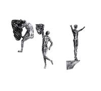 Haute Collage Antique Silver Rock Climbers Set of 3 Figurines Wall Climbing Men x3 Sculptures Poly Resin Statue Large Trio Ornament