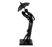 Haute Collage Couple Kissing Under Umbrella Sculpture Love Courting Poly-Resin Statue Ornament Lovers Engagement Wedding Anniversary Proposal Romantic Gift Shadow Figure
