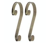 Haute Decor Stocking Scrolls : Stocking Hooks : 2 Pack : Embossed : Holly - Antique Brass