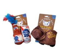Haute Diggity Kitty Cats Blue Ribbon + Kitty Cowboy Set, Plush Cat Toys Catnip Filled with Interactive Crackle Sound, Safe & Durable Toys for Cat & Kitten, 4 Pcs