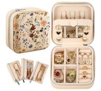 Hautebella Travel Jewelry Case - Small Jewelry Organizers and Storage Box for Women Girls Girly Teens Cute Traveling Jewelry Holder with Mirror Little Tiny Compact Portable Fashion,Flower Floral