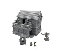 Hautico Town Building Terrain Set for 28mm Tabletop Miniature Wargames, Compatible with DND, 3D Printed and Paintable (Little Town Two-Floor House)
