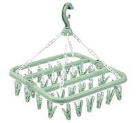 hautllaif Clothes Drying Hanger with 32 Clips, Foldable Design Multi-Functional Sock Dryer and Rotary Wind-sock hanger for washing line, Ideal Hanger for Socks, Underwear, Bras, Baby Clothes (Green)
