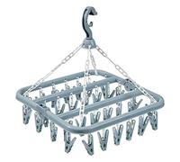 hautllaif Clothes Drying Hanger with 32 Clips, Foldable Design Multi-Functional Sock Dryer and Rotary Wind-sock hanger for washing line, Ideal Hanger for Socks, Underwear, Bras, Baby Clothes (Blue)