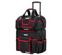 HAUTMEC 2-Piece Rolling Tool Bag Set, 14.5" Tool Bag on Wheels & 15" Wide Mouth Toolbag with Padded Adjustable Shoulder Strap, Heavy-Duty Tool Box with High-Density Oxford, Off-Road Wheel - HT0288