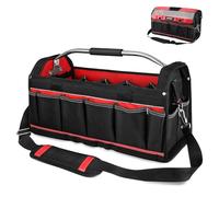 HAUTMEC 20" Heavy-Duty Tool Tote with Waterproof Clear Cover, Large Open Top Tool Bag with Rotating Handle, Rigid Frame, EVA Hard Base & Padded Shoulder Strap for Jobsite - HT0296