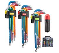 HAUTMEC 27PCS Long Allen Wrenches Sets with Ball End, SAE Metric Torx Allen Key Set with T-Handle Hex Key, 60CR-V Steel, Color Coded & Storage Bag, SAE(1/16" to 3/8″),Metric(1.5-10mm),Torx (T10-T50)