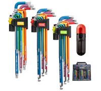 HAUTMEC 27PCS Long Hex Key Set, Ball End Allen Keys with T-Handle Adapter, Metric SAE Torx L-Key Set, 60CR-V Steel