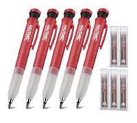 HAUTMEC 3-in-1 Carpenter Pencils, 5-Pack Mechanical Construction Pencils with Removable Finger Grip, Built-in Sharpener and 7 Leads (3 Colors), Pro Tracer Pencil for Deep Marking & Scribing, HT0293