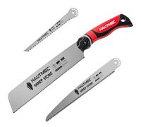 HAUTMEC 3-in-1 Hand Saw with 17TPI & 9TPI Japanese Pull Saw and 6TPI Jab Saw, Quick Tool-Free Blade Replacement, 4-Angle Cutting, Pro Woodworking Handsaw for Wood, PVC, Drywall - HTHDM25050