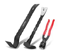 HAUTMEC 3 PCS Pry Bar Set, 380mm(15") Flat Pry Bar, 300mm(12") Cats Paw Nail Puller Tool and 200mm(8") End Cutting Pliers, Heavy Duty Dorp Forged Crowbar Pry Tool for Prying and Removing HTASM25022-UK