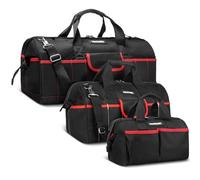 HAUTMEC 3 Piece Large Tool Bag Set, Heavy Duty 1680D Wide Mouth Tool Bags with Padded Shoulder Strap, Non-Slip Base, Double Zipper & Organiser Pockets - 12”, 18”, 24” Sizes - HT0297