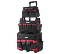 HAUTMEC 3-Piece Rolling Tool Bag Set, 18" Wheeled Tool Bag, 15" Open Top Tool Tote & 12" Wide Mouth Small Bag, Heavy-Duty 1680D Water-Resistant Tool Storage with Off-Road Wheel & Telescoping Handle