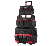 HAUTMEC 3-Piece Rolling Tool Bag Set, 18" Wheeled Tool Bag, 15" Open Top Tool Tote & 12" Wide Mouth Small Bag, Heavy-Duty 1680D Water-Resistant Tool Storage with Off-Road Wheel & Telescoping Handle