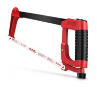 HAUTMEC 300mm (12") Heavy Duty Hacksaw, Adjustable High Tension Metal Saw with Blade Storage, 45°/90° Cutting Angles, Non-Slip Soft Grip, 24 TPI Bi-Metal Blade