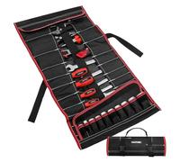 HAUTMEC 32-Pocket Tool Roll Bag, Durable Oxford Roll Up Tool Bag, Heavy-Duty Wrench & Screwdriver Organizer with Quick-Release Buckle and Reflective Strips - HT0069