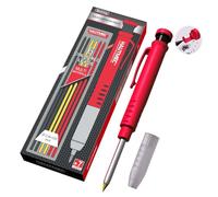 HAUTMEC 4 Pcs 3-in-1 Carpenter Pencils with Removable Finger Grip, Built-in Sharpener and 7 Leads (3 Colors), Mechanical Construction Pencil for Deep Marking Scribing, Pro Tracer Pencil, HT0293-4