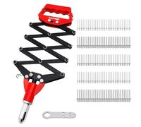 HAUTMEC 5-in-1 Heavy Duty Pop Rivet Gun Kit with 150Pcs Aluminum Rivets - Labor Saving Press-Type Tool with 4-Fold Lever for Metal, Automotive & Construction (3/32" to 1/4") HT0436-HR
