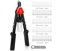 HAUTMEC 5-in-1 Rivet Gun with 150Pcs Rivets 13" Pop Rivet Tool with Portable Wrench and Rivets Collecting Bottle Heavy Duty Hand Riveter for Metal, Aluminum, Steel HT0435-HR