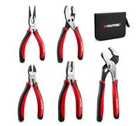 HAUTMEC 5-Piece Pliers Set with Bi-Material, Including 6" Slip-joint, Long Nose, Diagonal Cutters, 7" Linesman Plier, 8" Groove Joint Pliers, for Home Maintenance, Basic Repair & DIY, HTPTM25035-UK-N3